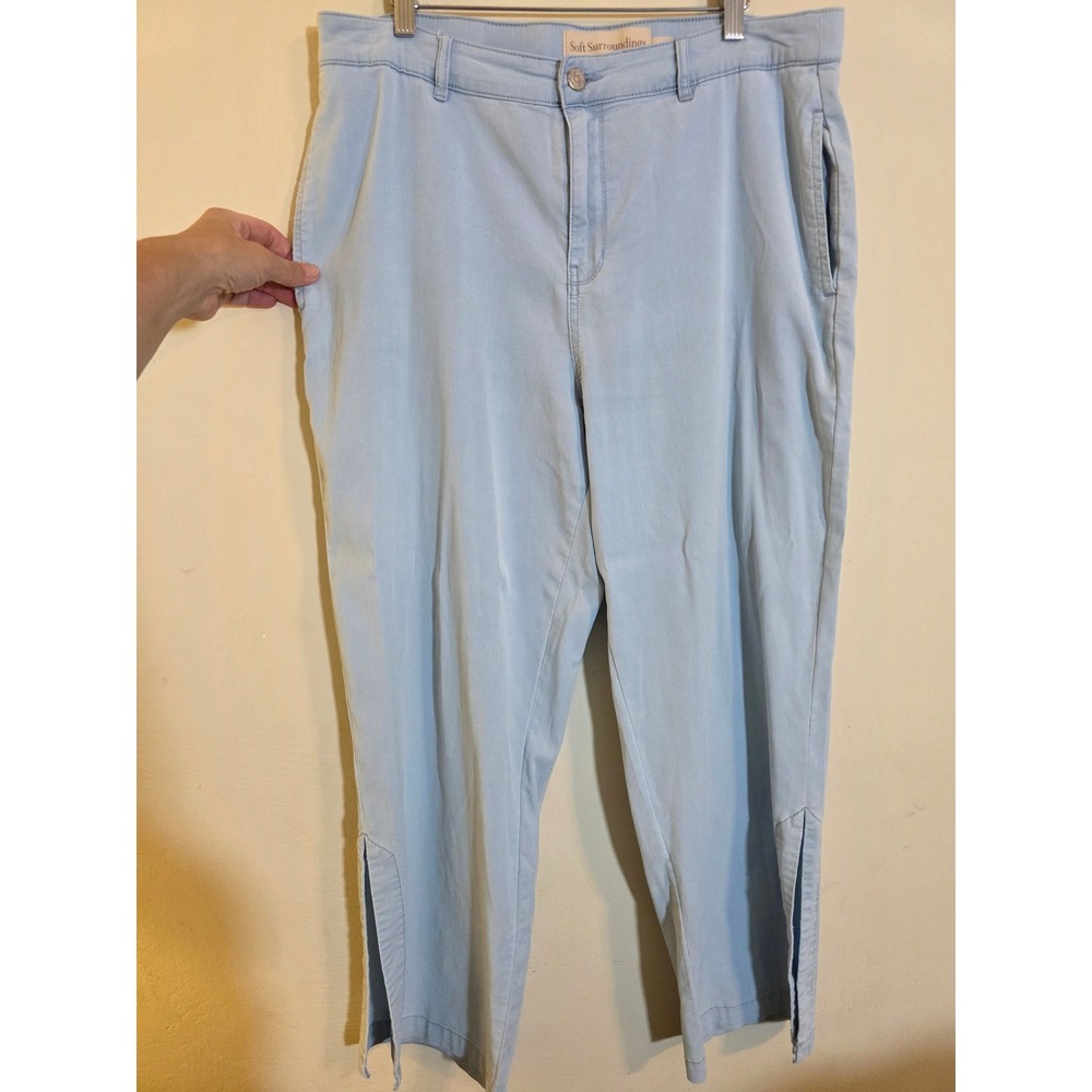 Soft Surroundings Light Blue Lyocell Blend Cropped Pants Side Slit Hem 2GK51